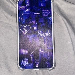 Purple Iphone 11 phone case with graphic designs.